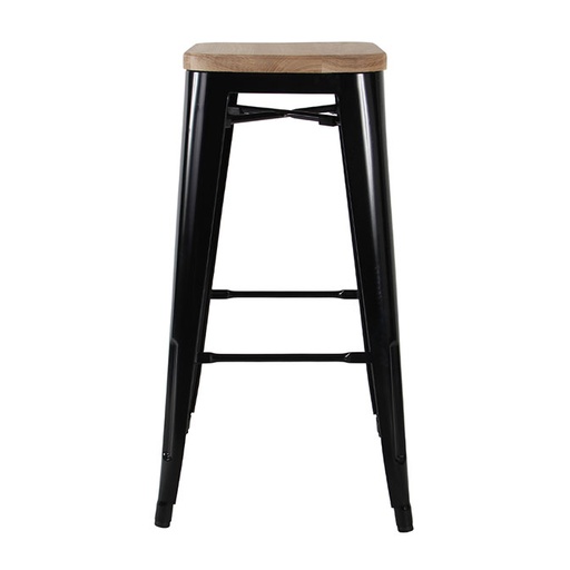 [BS-INDU-BL] INDUSTRIAL BAR STOOL - wooden seat - black